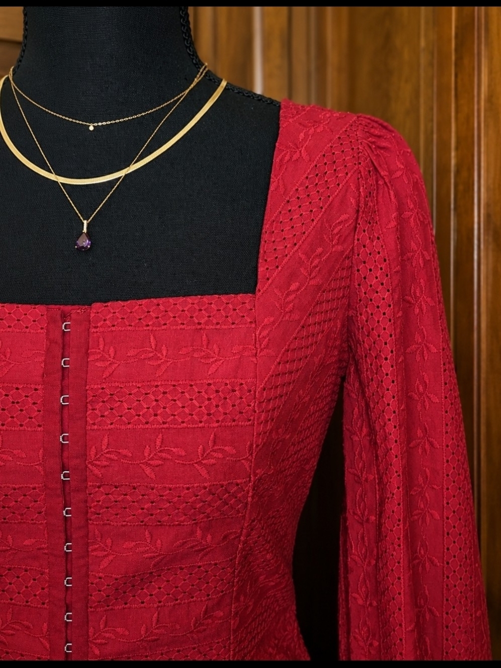 Altar'd State Red Square-Neck Button-Front Peasant Top - Picture 3 of 4
